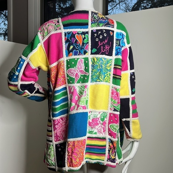 Lilly Pulitzer Sz S Vintage Patchwork Cardigan Cotton Lined Sweater Jacket - Picture 3 of 7